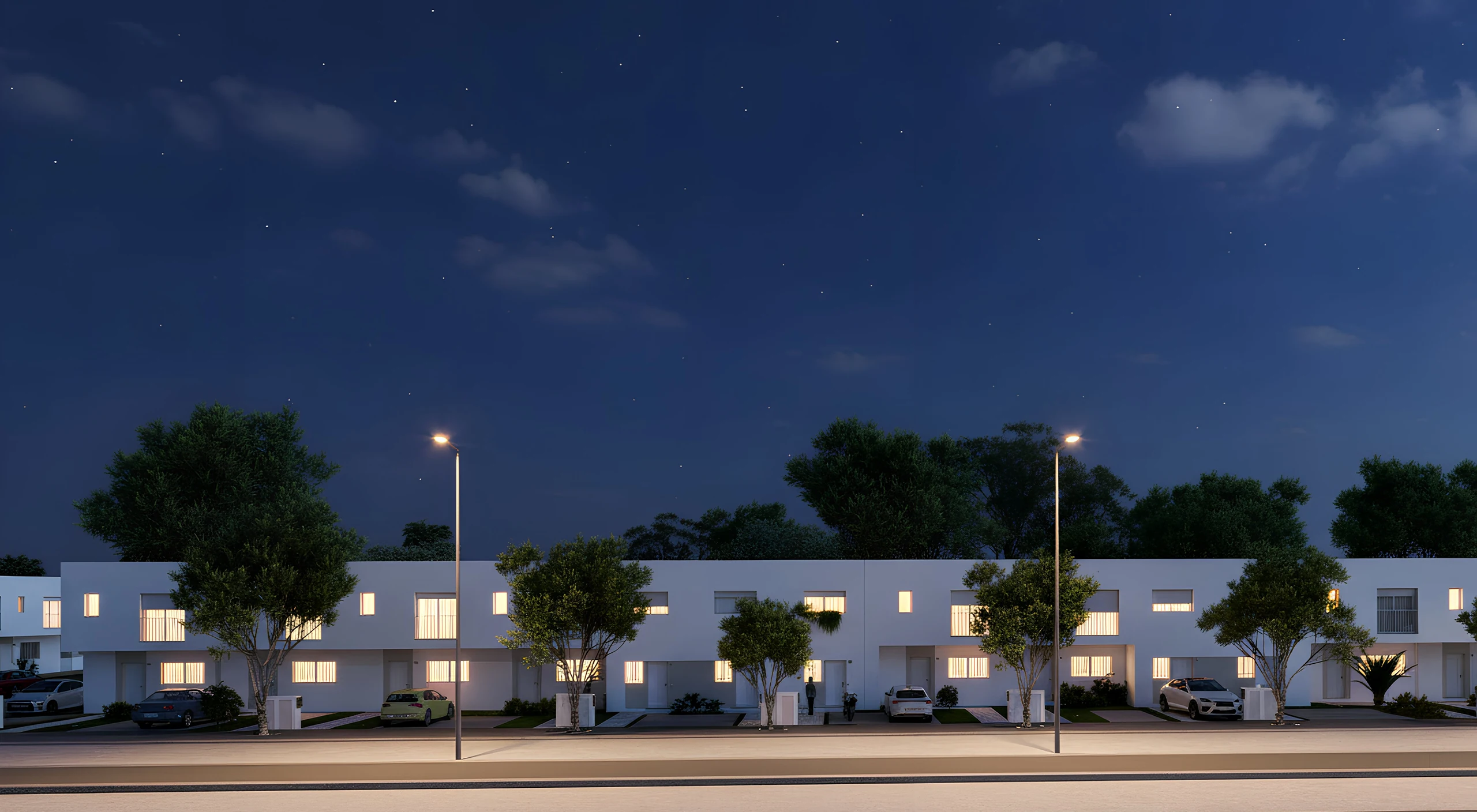 Vista nocturna de Residencial El Espartal