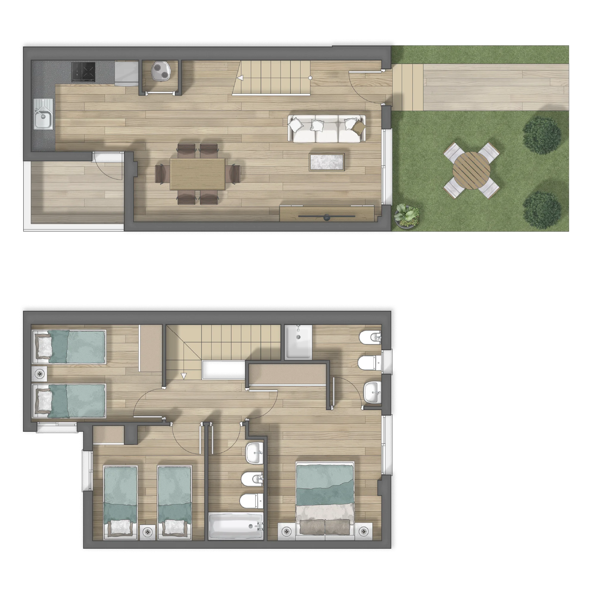 Plano completo de la vivienda Tipo E3 de Residencial El Espartal